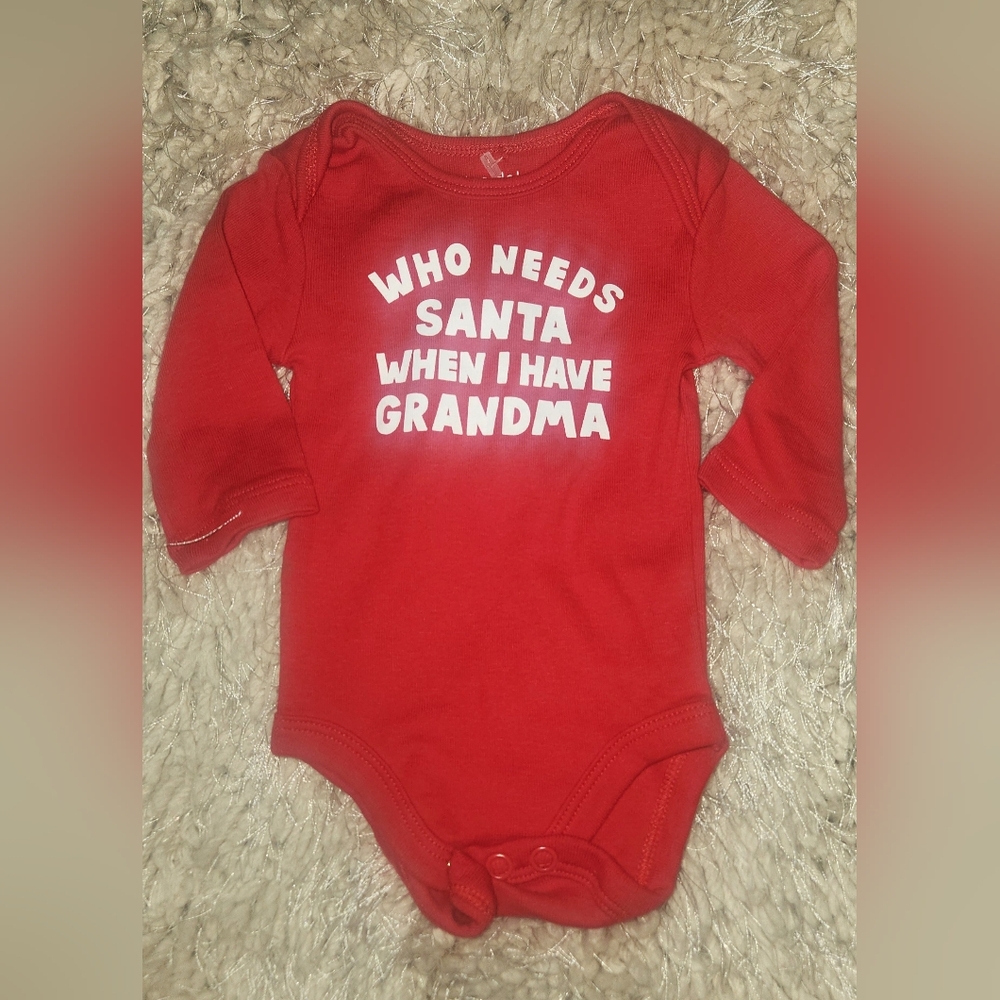 NWOT Okie Dokie Red Newborn "Who Needs Santa When I Have Grandma" Onesie
